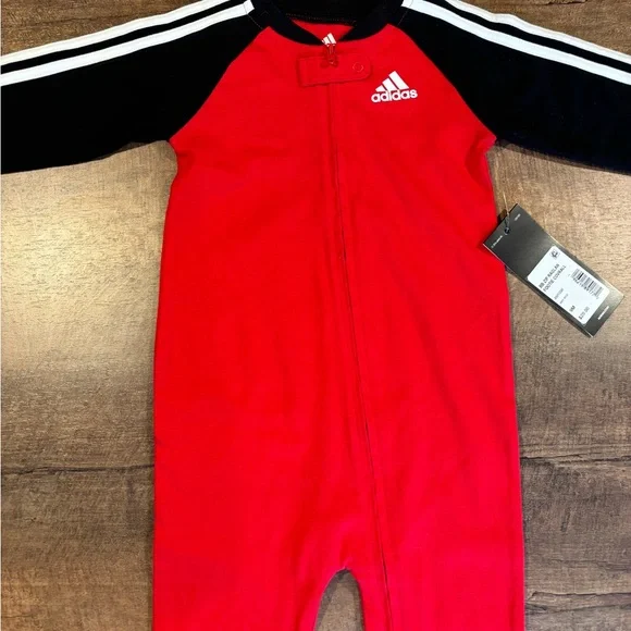 Adidas Kids 9m Red and Black One Piece Coverall NWT - Picture 3 of 5